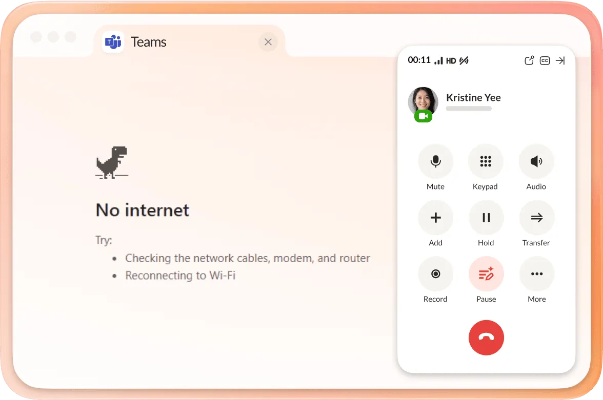 A RingCentral call is being made even when MS Teams app shows No Internet