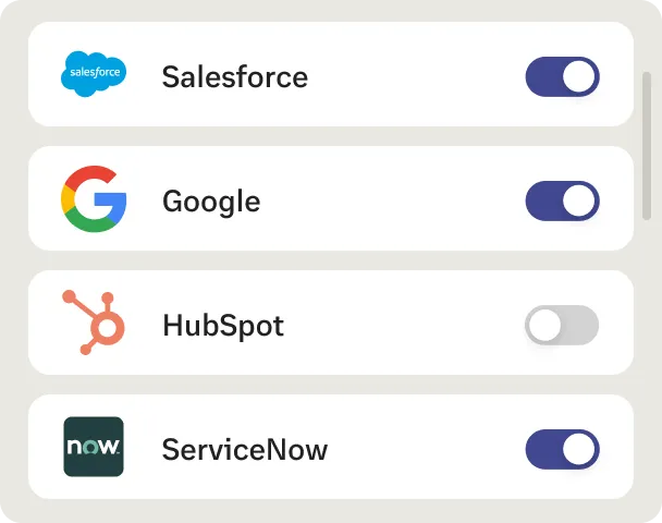 Toggle switches for RingCentral integrations 
