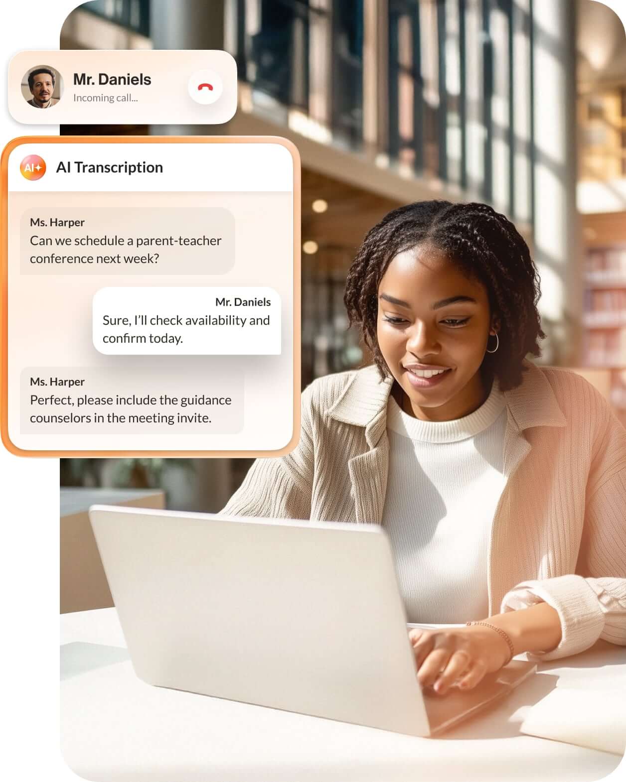 AI transcription enabled during a RingCentral video meeting about parent-teacher conference