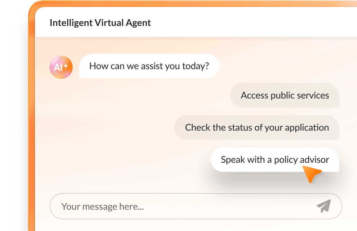 Intelligent virtual agent (IVA) handling a constituent's question.