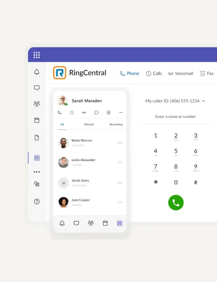 List of contacts and phone dial pad within the RingCentral app