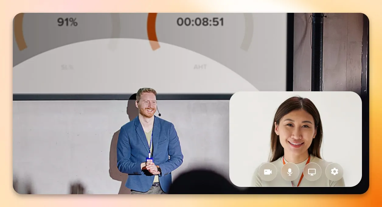 A woman attending a hybrid event via RingCentral Events