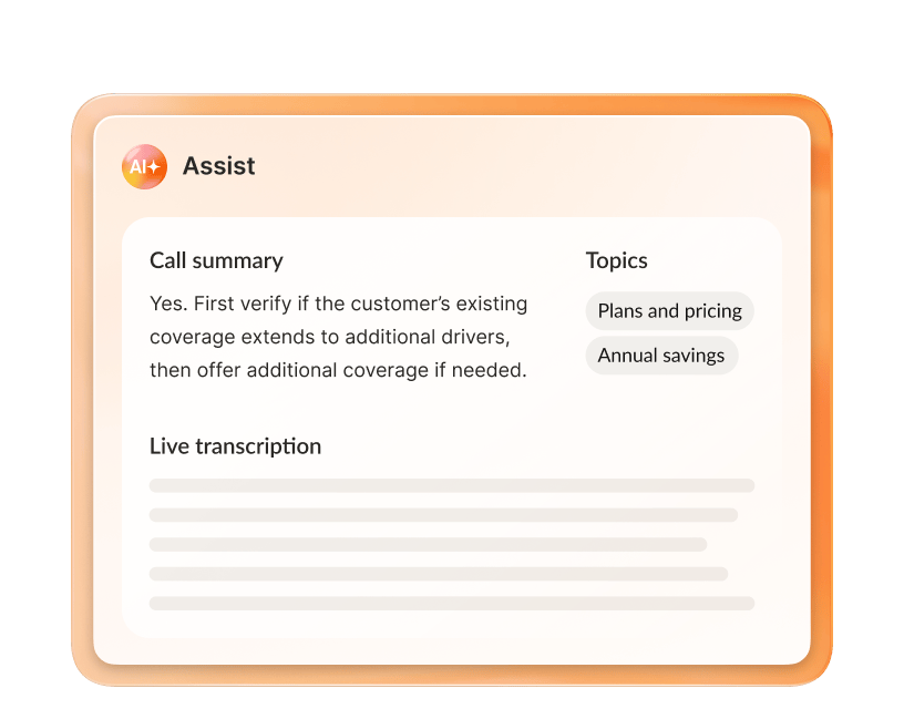 Call summary and live transcription generated by RingCentral AI assistant