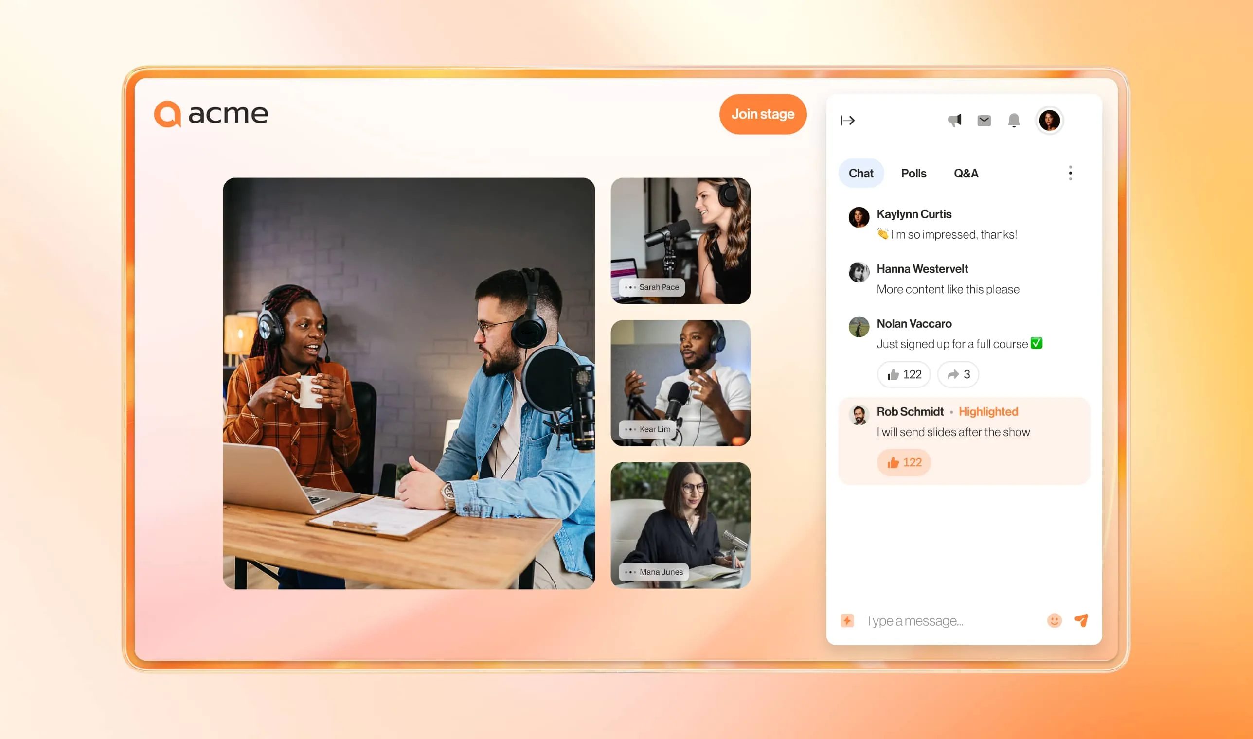 An image of showing the chat feature on RingCentral Events platform