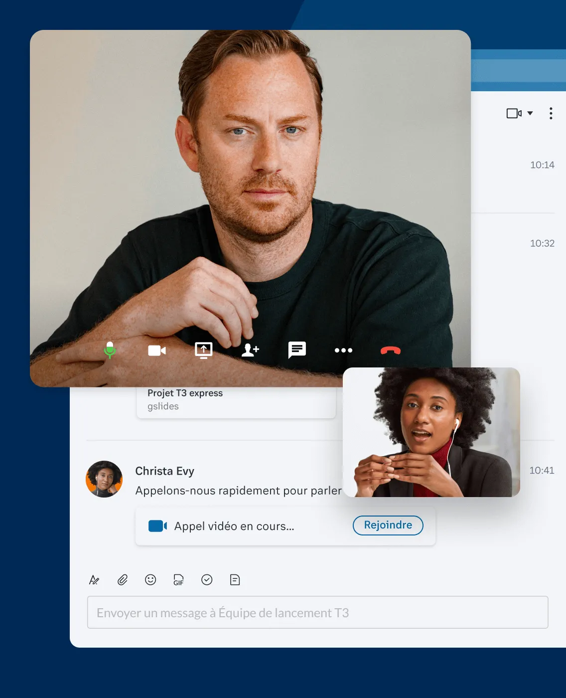 Collaborateurs en télétravail utilisant l’application RingCentral pour collaborer virtuellement