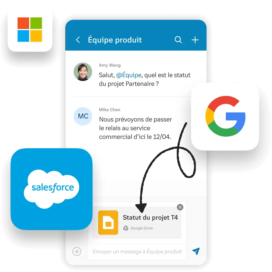 Capture d’écran de l’application RingCentral affichant les intégrations Microsoft, Google et Salesforce