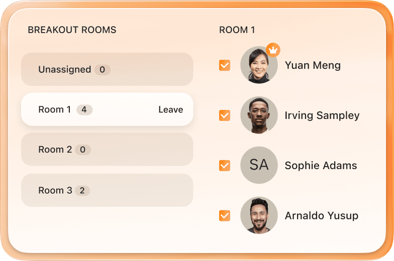 Meeting host creating breakout rooms during a RingCentral Video meeting