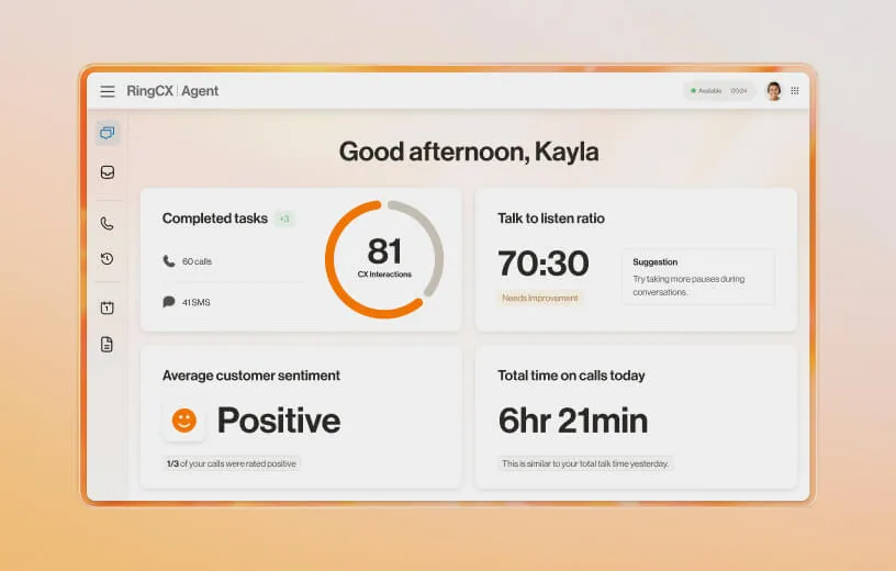 RingCentral RingCX Agent interface on desktop