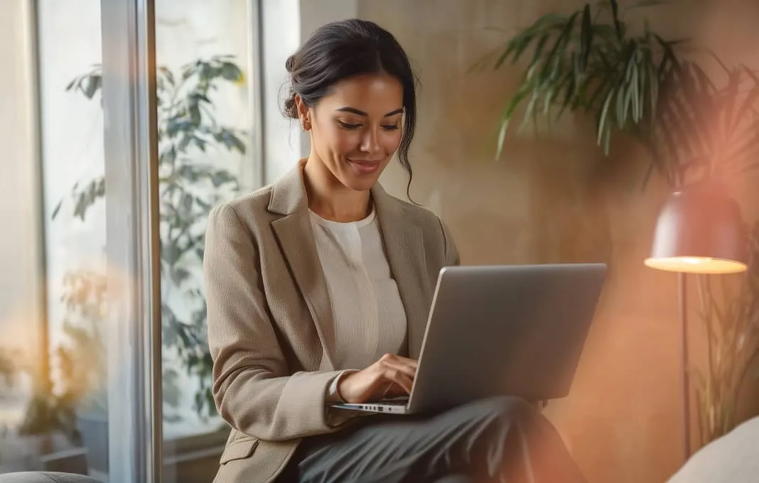 A female customer using her laptop to call customer service