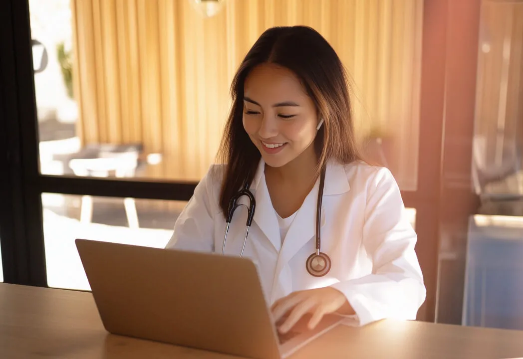 A nurse smiles as she speaks to a patient on a RingCentral call
