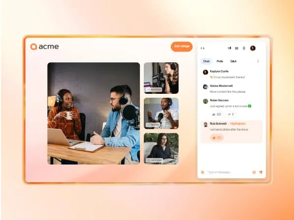 A video conference interface showing the customization dashboard of RingCentral Events