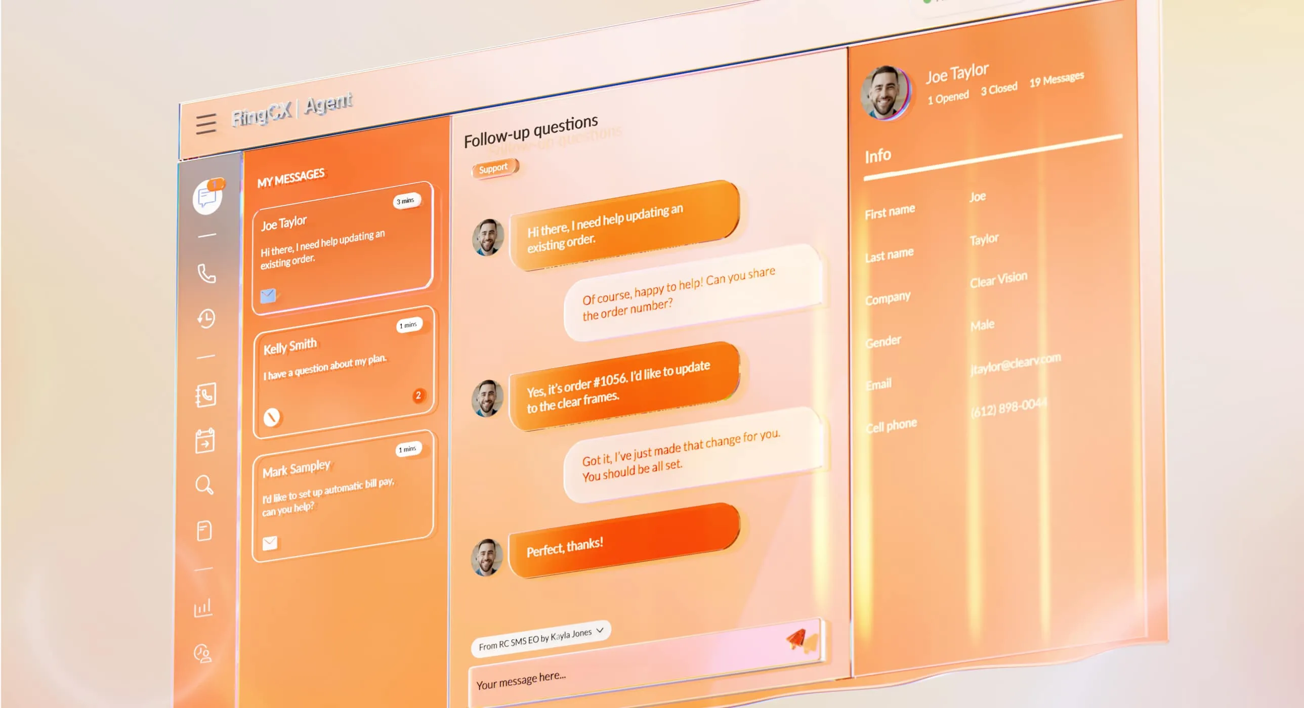 Video still showing RingCX Agent app interface