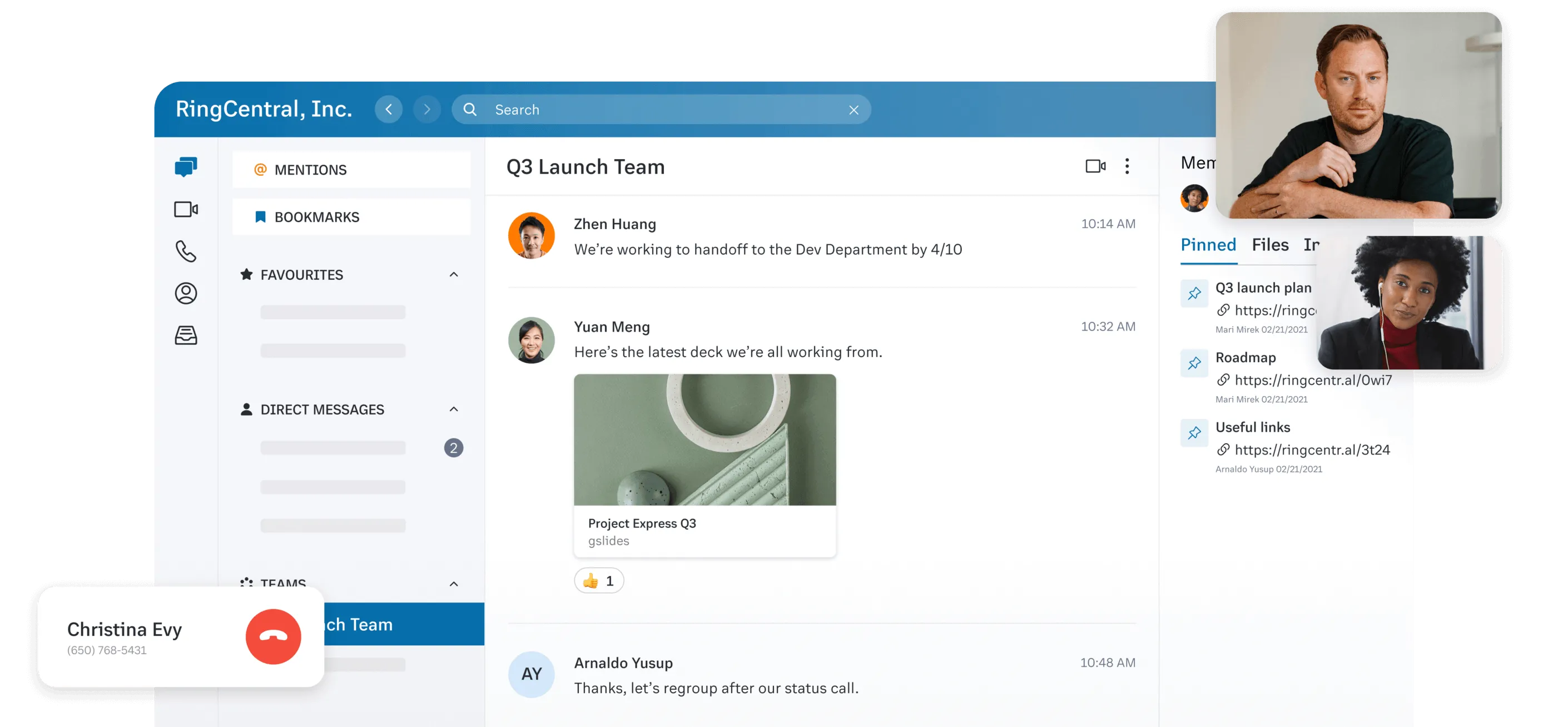 Membres d’une équipe communiquant par téléphone, messagerie et vidéo sur une plateforme intégrée